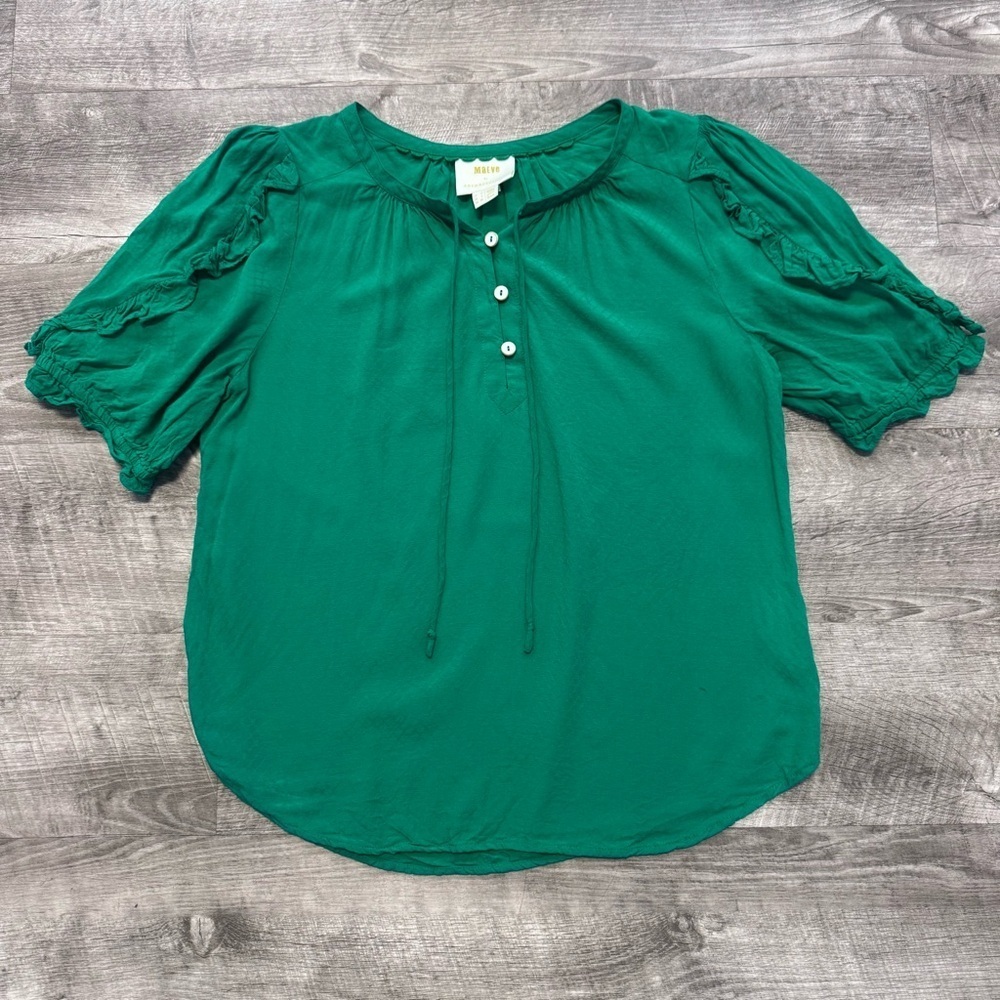 Maeve Anthropologie Green Hina Blouse Ruffle Sleeve Womens Sz. 4